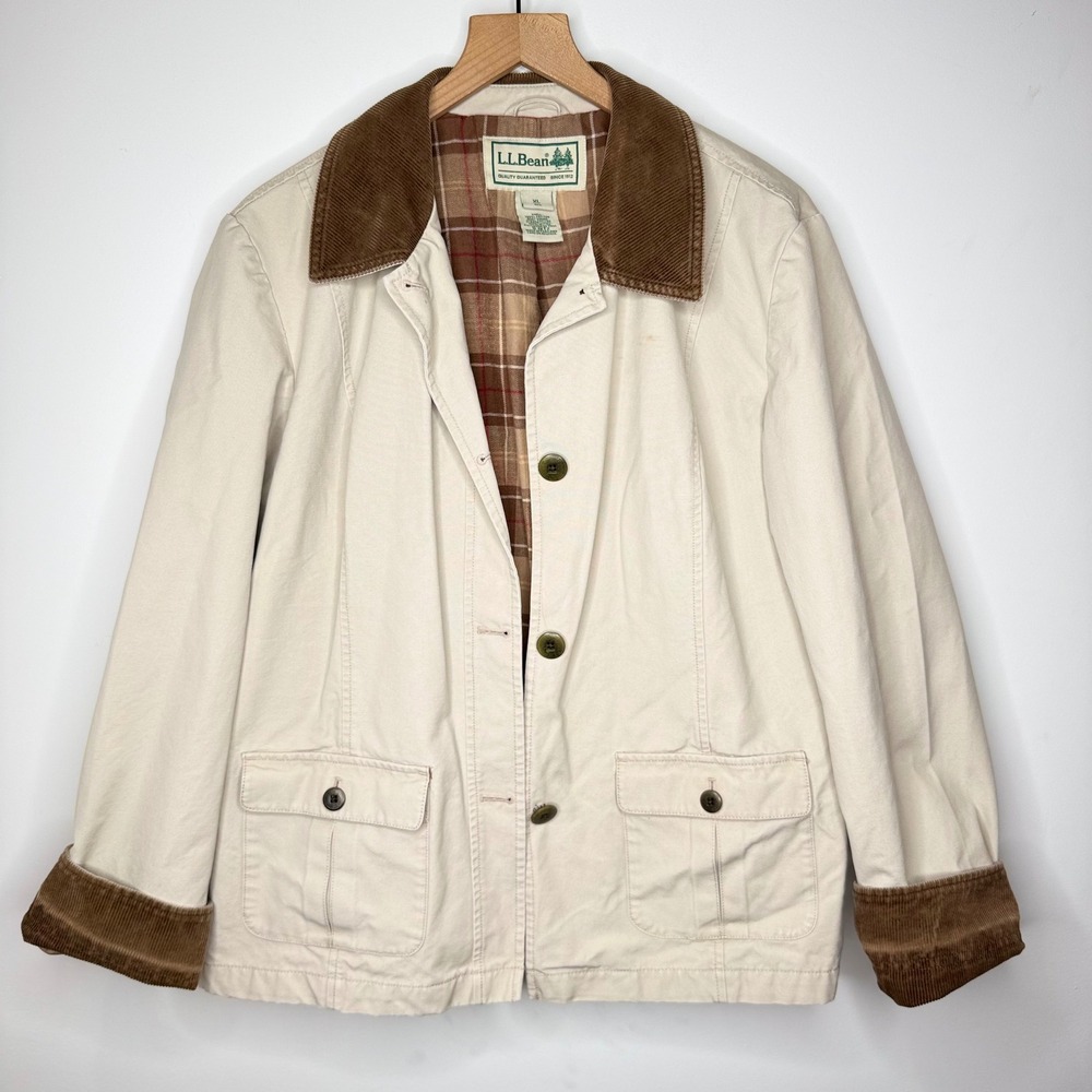 VTG LL Bean Barn Coat Chore Jacket Tan Flannel Lined Corduroy 90s Oversized XL
